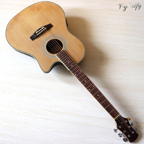 stock 41 inch round back electric acoustic guitar natural color basswood top 6 string folk guitar with EQ ► Photo 1/6