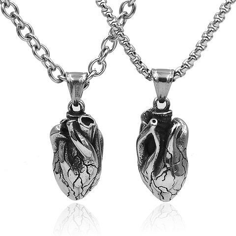 Stainless Steel Anatomical Heart Human Organ Pendant Long Necklace Gothic Punk Gift Men Women Jewelry Findings Link Chain Choker ► Photo 1/6