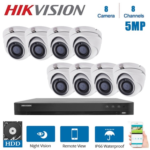 Hikvision English 8CH DVR video surveillance and Hybrid 8-Piece 5MP 4-in-1 Night vision  cameras kit ► Photo 1/1