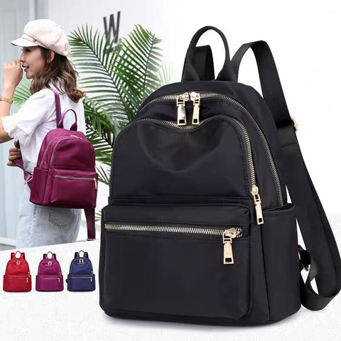 Vento Marea Black Women Backpack 2022 Nylon Travel Shoulder Bag Soft School Bag For Teenage Girls Solid Color Red Bag Pack Purse ► Photo 1/6