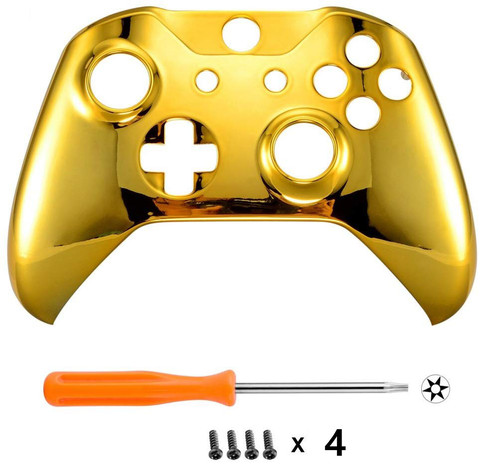 For Microsoft Xbox One S & Xbox One X Controller Chrome Gold Edition Front Housing Shell Case Cover Faceplate Replacement ► Photo 1/3