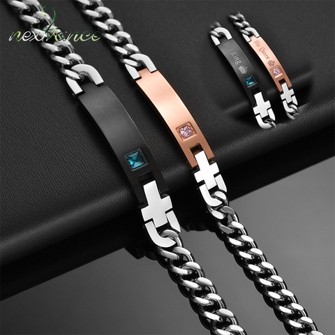 Nextvance 1PC Stainless Steel Custom Engraved Black Rose Gold Name Date Couple Bracelet Queen King Bar Charm Bracelets For Lover ► Photo 1/6