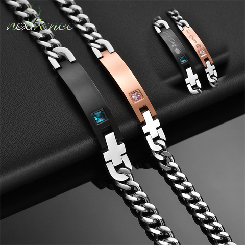 Nextvance 1PC Stainless Steel Custom Engraved Black Rose Gold Name Date Couple Bracelet Queen King Bar Charm Bracelets For Lover ► Photo 1/6