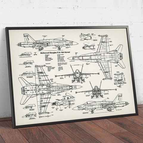 Air Force Plane F18 Patent Prints Airplane Poster Fighter Jet Blueprint Art Canvas Painting Picture Pilot Gift Home Decorative ► Photo 1/6