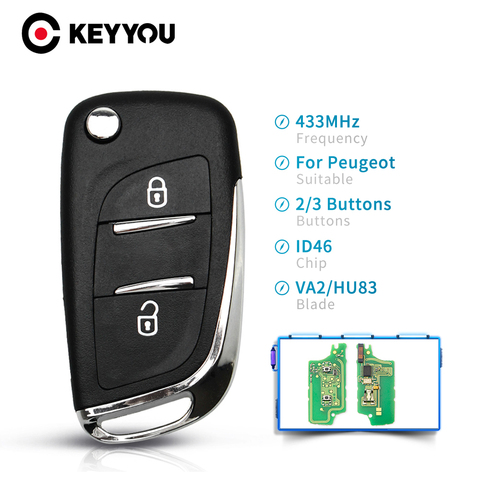 KEYYOU ASK FSK Modified Remote Car Key For Peugeot 207 307 407 208 308 408 607 Partner CE0523 Ce0536 433Mhz ID46 2/3 Buttons ► Photo 1/6