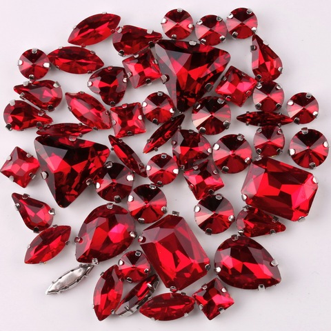 Silver claw setting 50pcs/bag shapes mix Dark red glass crystal sew on rhinestone wedding dress shoes bag diy trim ► Photo 1/4