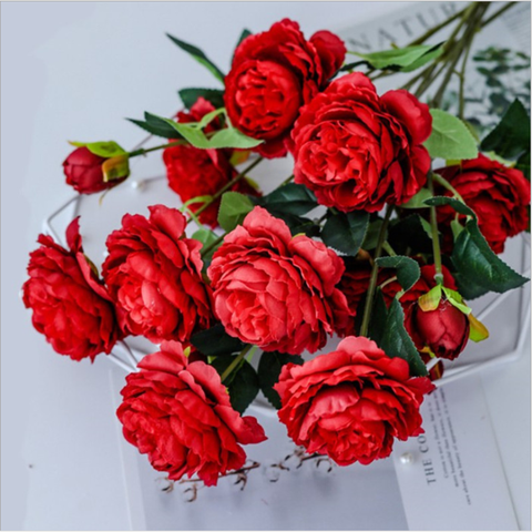 3 heads fake peony vases for home decoration accessories wedding decorative flowers for scrapbooking garden household products ► Photo 1/6
