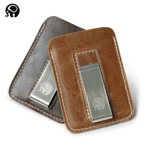 Thin Genuine Leather Money Clip Mini Wallet Men Credit Card Slot Slim Bills Metal Cash Clamp for Man Small Billfold Holder ► Photo 1/6