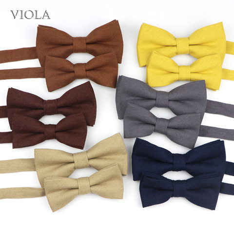 Beautiful Solid 25 Colors Parent-Child Bowtie Sets Linen Kids Pet Men Butterfly Brown khaki Beige Casual Bow Tie Gift Accessory ► Photo 1/6