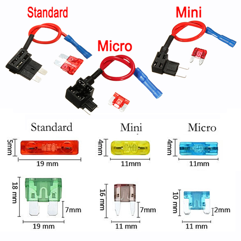 12V Micro/Mini/Standard Car Fuse Holder Add-a-circuit Piggy Back Fuse TAP Adapter with 10A ATM Blade Fuse  wire ► Photo 1/6