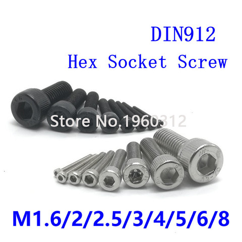 5-50Pcs M1.6 M2 M2.5 M3 M4 M5 M6 M8 *L DIN912 Stainless Steel Hex allen Socket Cap Head Screw or Black grade 12.9 Metric Screws ► Photo 1/4