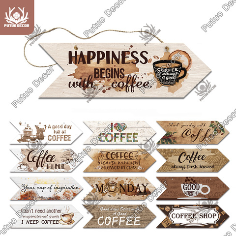 Putuo Decor Coffee Wooden Arrow Sign Wood Wall Plaque Gift Idea Wood Arrow Panel for Cafe Wall Decoration Irregular Hanging Sign ► Photo 1/5