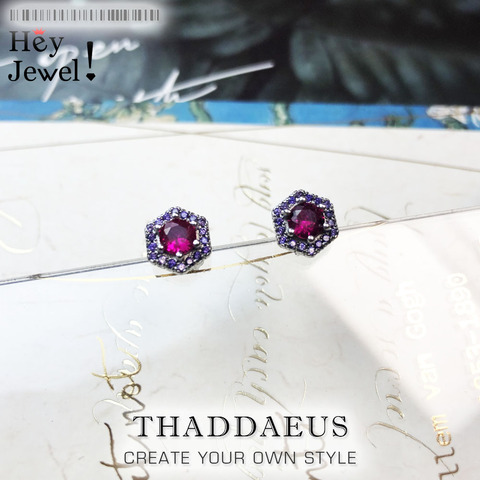Hexagon Red Studs Earrings,Europe Style Fashion Good Jewerly For Women,2022  Elegant  Handcrafted Gift In 925 Sterling Silver ► Photo 1/6