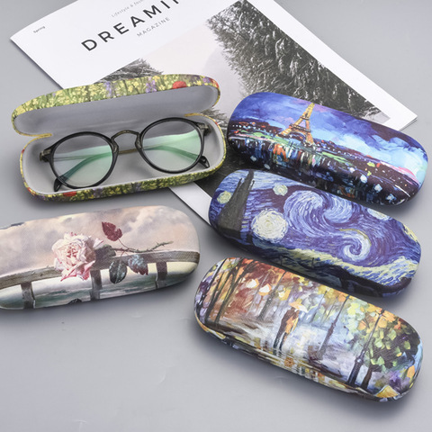 Oil Painting Glasses Case Box Women Hard Leather Reading Glasses Case Men Retro Unisex Floral Print Eyewear Protector ► Photo 1/6