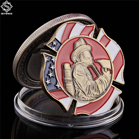 US Flag Duty Honor Fire Rescue FireFighter Commemorative Challenge Coin Medal Collectible ► Photo 1/6