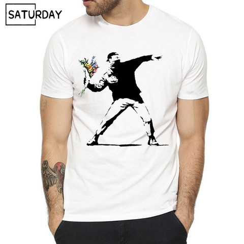 Men Flower Thrower Banksy Panda Guns Urban Art T-shirt Women Summer Unisex Short Sleeves O-Neck Hipster T-shirt Casual Clothes ► Photo 1/6