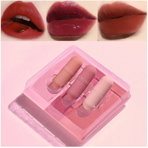 Pudaier 3 Pcs/set Matte Lip Gloss Tint Lips Makeup Moisturizer Liquid Matt Lipstick Long Lasting Nude Mat Red Brown Lipgloss Set ► Photo 1/6