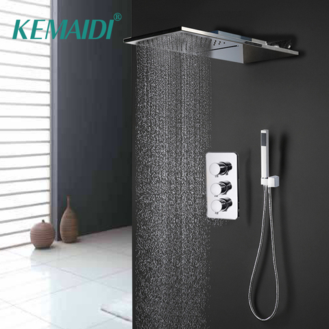 KEMAIDI Chrome Waterfall Rain Shower Faucet Set Plastic Handshower Wall Shower Column 3-Ways Brass Mixer Valve Shower Tap ► Photo 1/6