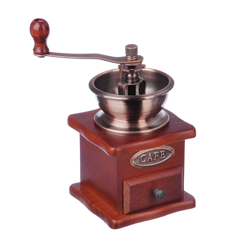 Coffee grinder with wooden base, metal, 10x10x17.5cm ► Photo 1/3