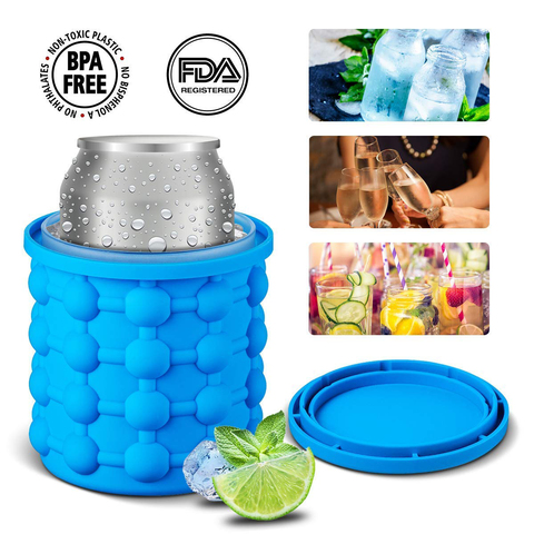 Large 2 in 1 Silicone Ice Bucket Ice Cube Maker Genie Mold With Lid Space Saving Crushed Ice Tray Mold Wine Chilling Bucket Tool ► Photo 1/6