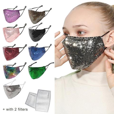 Fashion Sequin Face Mask with 2 Filters Bling Breathable Washable Reuseable Anti Fog Dust Mask for Women Party Outdoor Activity ► Photo 1/6