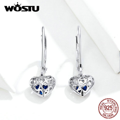 WOSTU Openwork Heart Drop Earrings 925 Sterling Silver For Women Wedding Luxury Earrings Genuine Jewelry Gifts FIE746 ► Photo 1/6