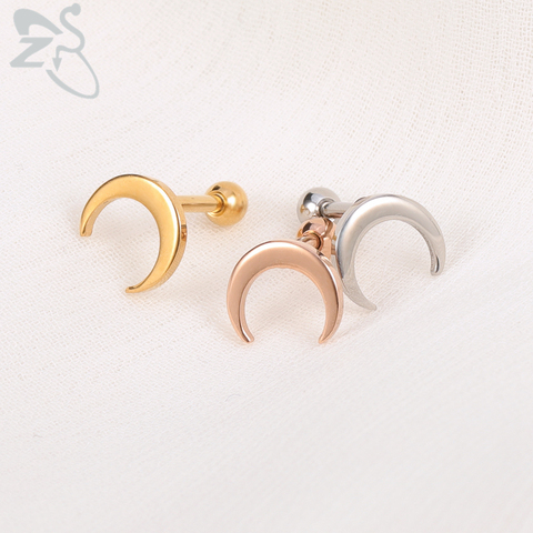 ZS 3 Color Rose Gold Moon Stud Earrings for Women Stainless Steel Cartilage Helix Piercing Earrings Steel Gold Ear Stud Jewelry ► Photo 1/6