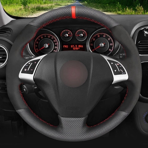 Car Steering Wheel Cover DIY Black Genuine Leather Suede For Fiat Punto Bravo Linea 2007-2022 Qubo Doblo 2008-2015 Grande Punto ► Photo 1/6