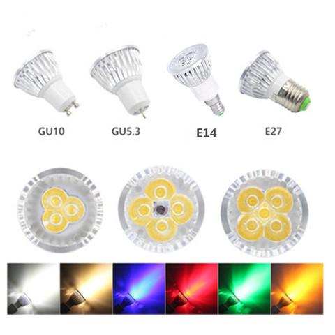led bulb spotlight 3w 4w 5w GU10 GU5.3 E27 E14 110V 220V cold white nature white 4000k red green blue yellow dimmable spot light ► Photo 1/6
