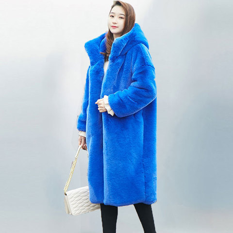 2022 Winter Women Ffaux Fur Coat Solid Color Plus Size Warm Long Rabbit Fur Coats Female Lapel Outerwear Brand Thick Jacket 402 ► Photo 1/6