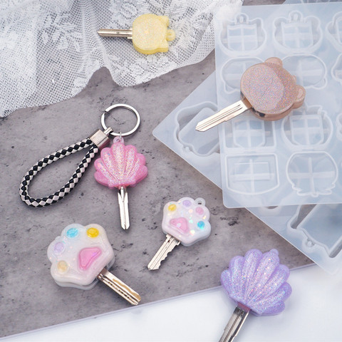 DIY Crystal Epoxy Resin Mold Keychain Key Head Key Cover Cat Claw Mirror Silicone Mold For Resin ► Photo 1/6