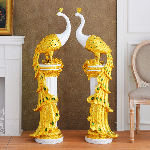 European Luxury Resin Peacock+Pillar Ornaments Crafts Home Livingroom Table Figurines Decoration Hotel Office Desktop Sculptures ► Photo 1/6