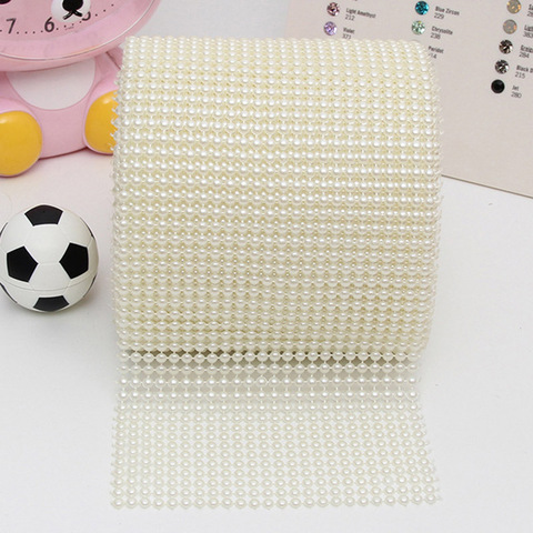 24 Rows 4mm Pearl Mesh Wrap Ribbon Bead Roll Acrylic Pearl Trim for Wedding Party Cake Vase Bridal Shower Decorations DIY Craft ► Photo 1/5