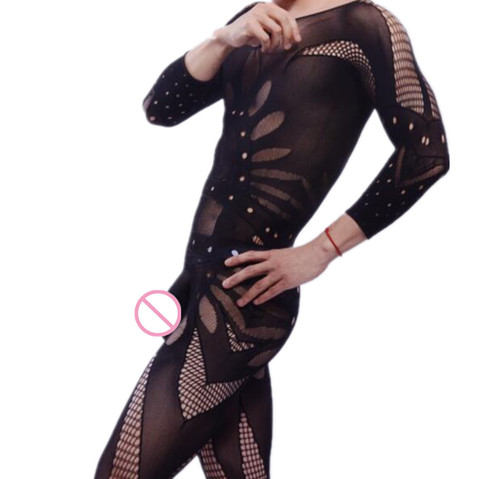 Gentleman Underwear Novelty Male Bodysuit One-piece Fishnet Clothing Funny Men Jumpsuit Sexy Lingerie Man Sissy Sleepwear Black ► Photo 1/3