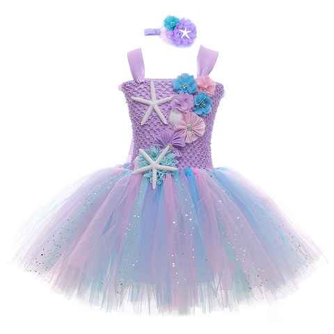 Girls Mermaid Tutu Dress Princess Birthday Party Dresses For Girls Starfish Halloween Cosplay Kids Mermaid Costume 1-12Y ► Photo 1/6