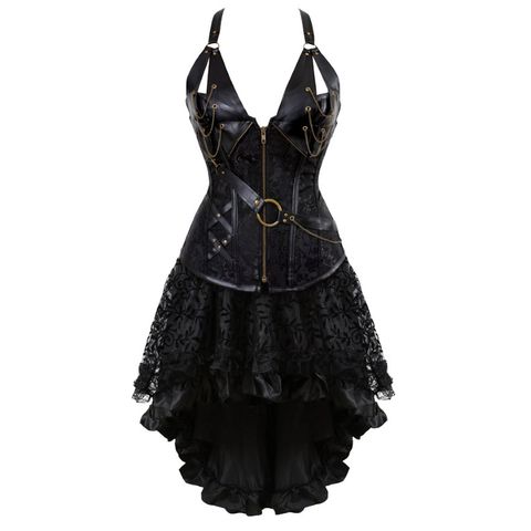 Steampunk Corset Dress Pirate Costume for Women Halloween Medieval Blouse  Gothic Faux Leather Corset Dress With