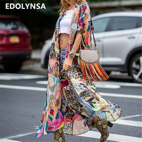 2022 Bohemian Printed Half Sleeve Summer Beach Wear Long Kimono Cardigan Cotton Tunic Women Tops Blouse Shirt Sarong plage N796 ► Photo 1/6