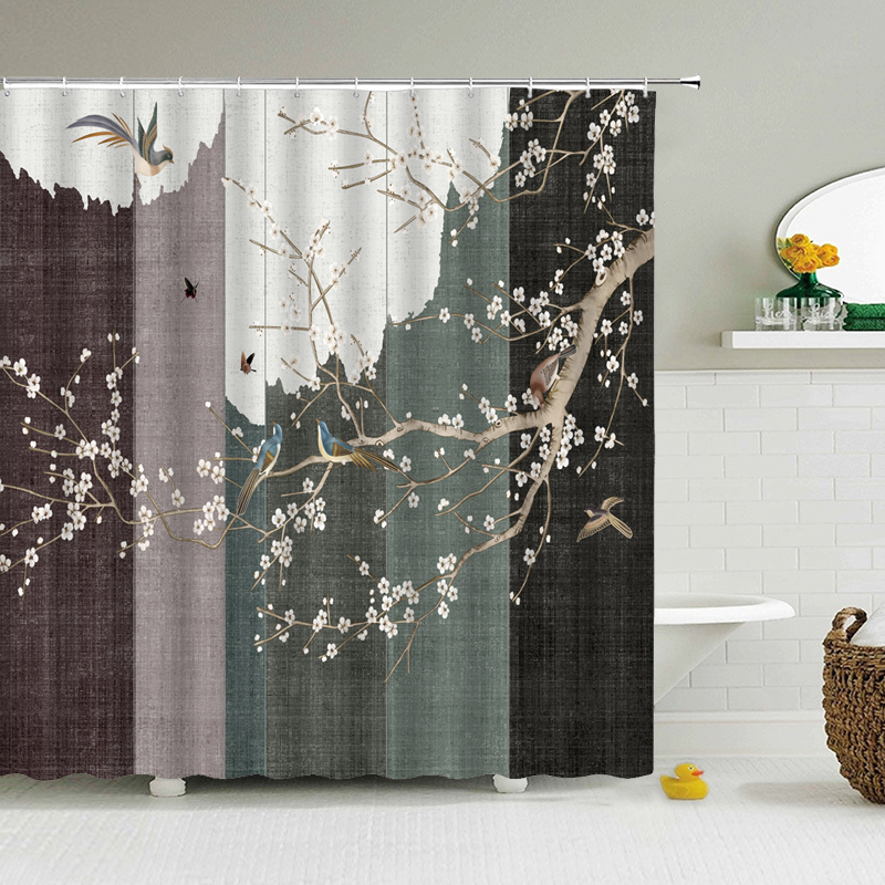 Waterproof Polyester Fabric, Bird Shower Curtain Hooks