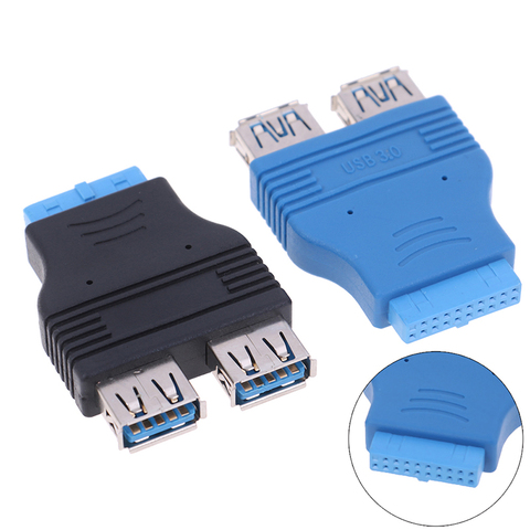 Motherboard 2 Ports USB 3.0 A Female to 20 Pin Header Female Connector Adapter USB 3.0 Compatible Data Transfer Rate of 4.8 Gbps ► Photo 1/5