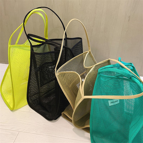 Hylhexyr Women's Shoulder Bag Mesh Totes Net Beach Bag Foldable Handbag Fruit Grocery Shopping Bags Fashion Large Capacity ► Photo 1/6