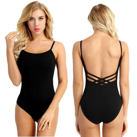 Women Spaghetti Straps Built-in Bra Sports Bodysuit Solid Color Professional Ballet Gymnastics Leotard Competition Dance Wear ► Photo 1/6