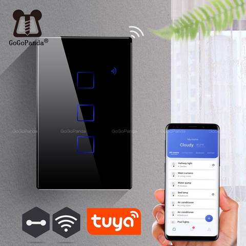 US Wifi Switch Tuya App Remote Control Wall Light Controller Smart Home Automation Touch Switch 1G 2G 3G Voice Control Tmall  ► Photo 1/6