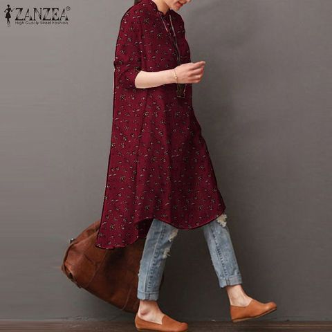 Kaftan Floral Tops Women's Autumn Blouse ZANZEA 2022 Casual Asymmetrical Tunic Female Button Down Blusas Oversized Tunic 5XL ► Photo 1/6