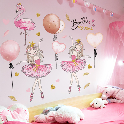 [shijuekongjian] Cartoon Girl Dancer Wall Stickers DIY Flamingo Animal Wall Decals for Kids Rooms Baby Bedroom House Decoration ► Photo 1/5