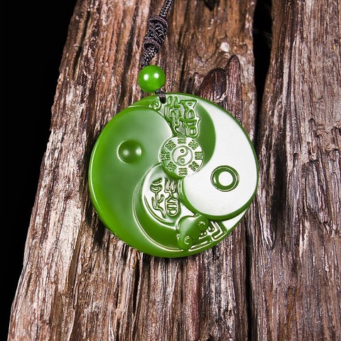 Chinese Natural Green Jade Taiji Bagua Pendant Necklace Hand-Carved Charm Jadeite Jewelry Fashion Amulet Gifts for Men Women ► Photo 1/6