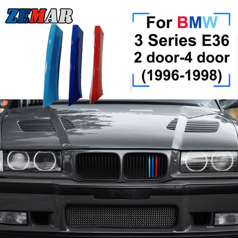 ZEMAR 3pcs ABS Sport For 1996-1998 3 series BMW E36 Accessories Car Racing Grille Strip Trim Clip M Power Performance ► Photo 1/5