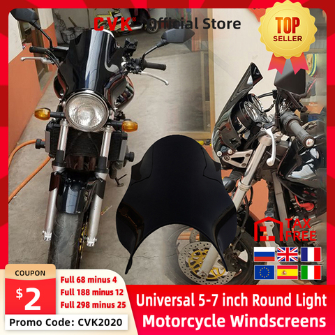 CVK Universal Motorcycle Windshield Round Lights Street Bike Windscreen As For HONDA Hornet CB400 CB600 CB750 CB900 CB919 CB250 ► Photo 1/6