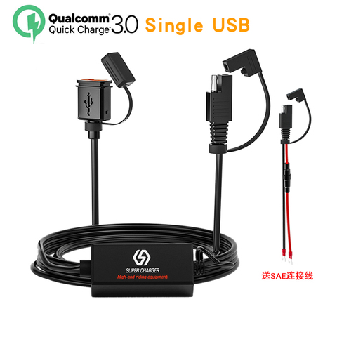 Waterproof Motorcycle 18W Single USB Fast Charger SAE To USB Charger 12-24V QC3.0 Quick Charge 3.0 Built-in Smart Chip ► Photo 1/6