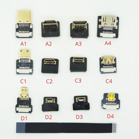 Ribbon Flat FPV HDMI Cable Micro HDMI to Mini HDMI 90 degree Adapter 5cm-80cm FPC Pitch 20pin Plug Connector ► Photo 1/2