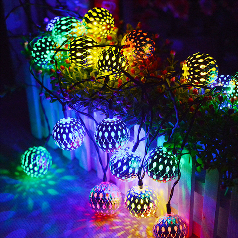 Led hollow-out Moroccan ball light string battery USB power fairy garland lights wedding party Christmas decoration lamp ► Photo 1/6